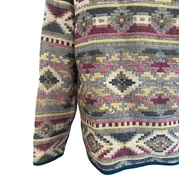 Vintage Patchwork Blazer Womens Size LP Tan Stripe Cotton Aztec Southwestern - Picture 13 of 16